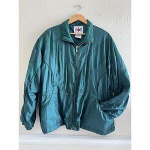 Active Frontier Vintage Bomber Jacket Unisex XL Teal Green Zip Sporty 90's Retro